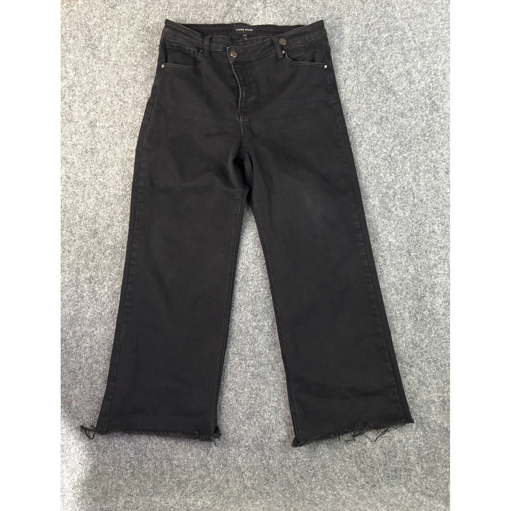 Risen Jeans Women 13 / 31 Black Wide Leg Raw Hem Stretch Jeans High Rise